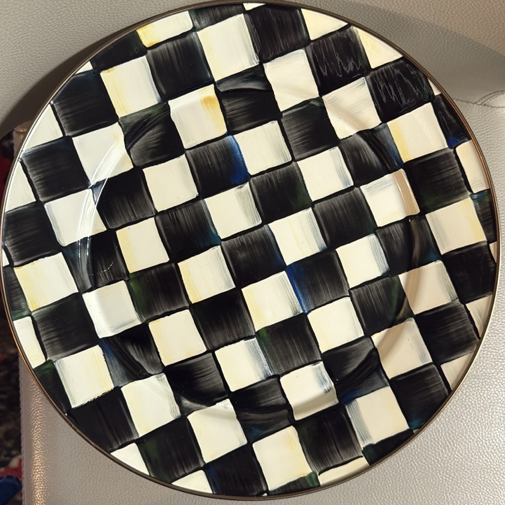 Mackenzie Childs courtly check large pedestal platter - Picture 3 of 5
